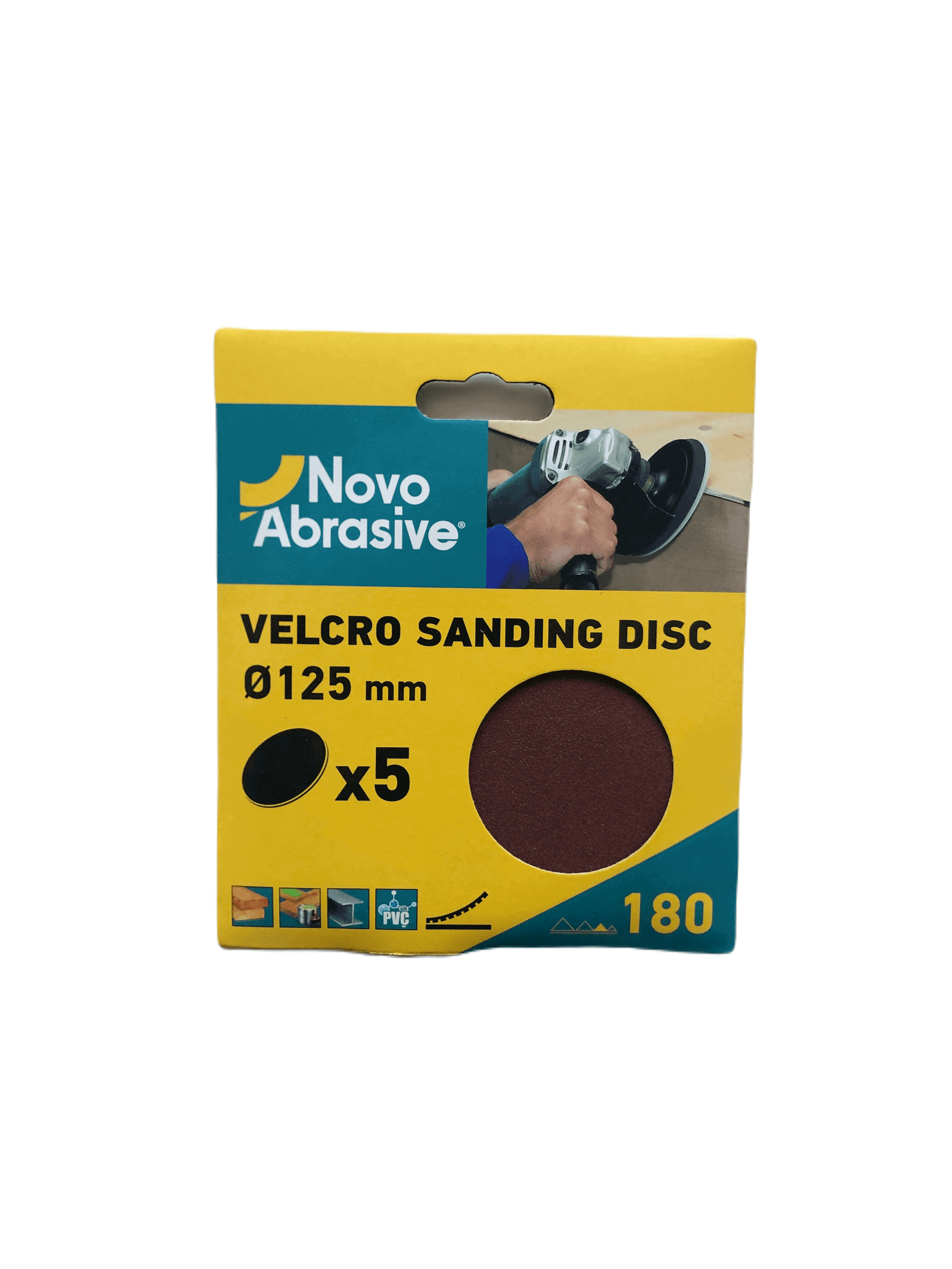 Круг шліфувальний самозачепний NovoAbrasive 125 мм, Р180, 5шт.